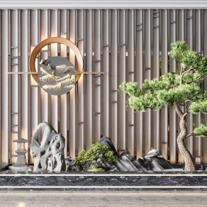新中式禅意庭院园艺景观造景3D模型下载